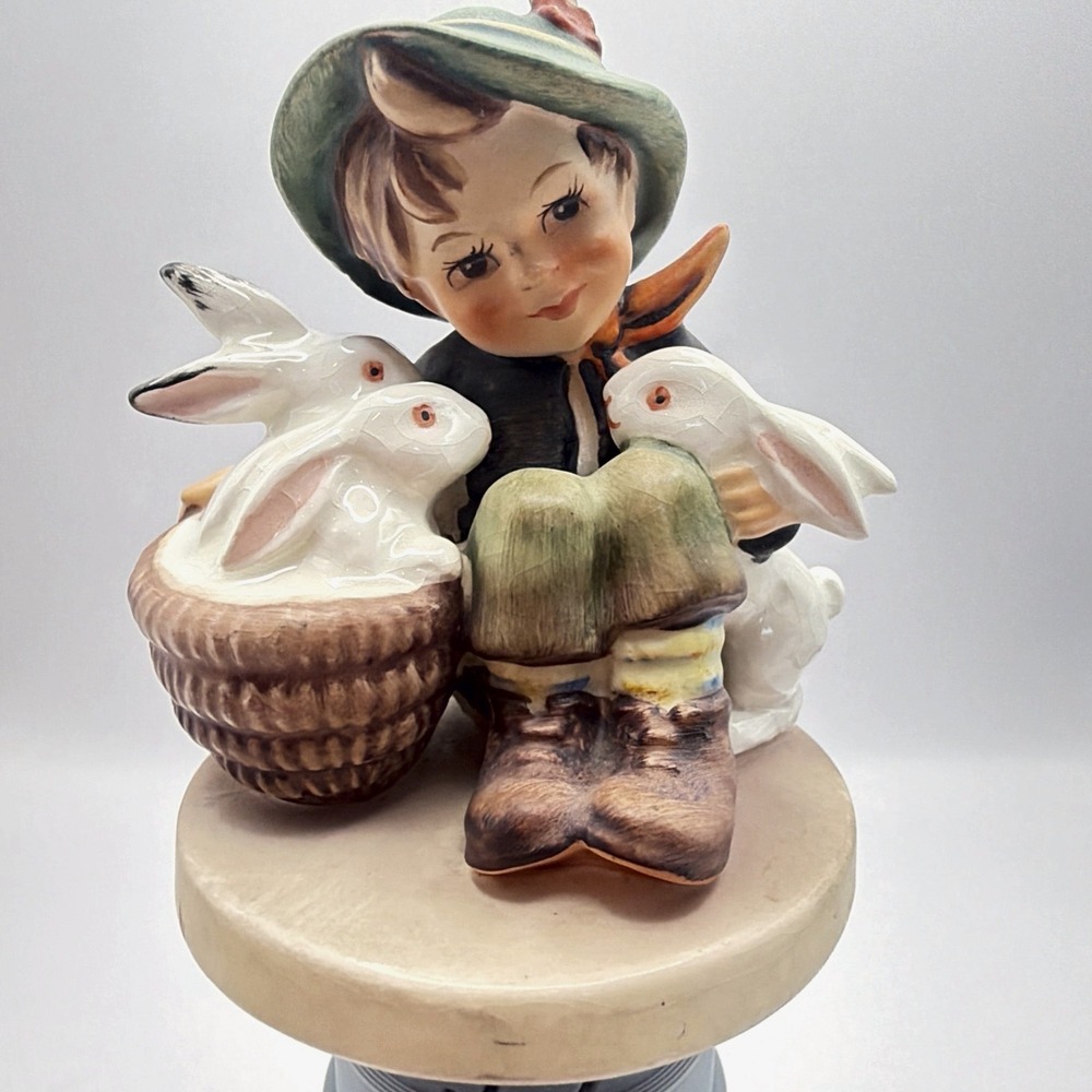 VTG Goebel Hummel Playmates Figurine 58/0-0 Boy With Rabbits W Germany Porcelain